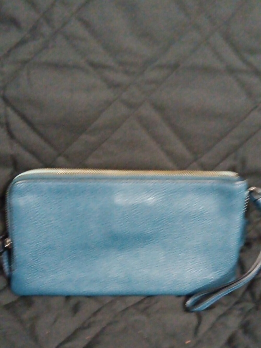 Coach Pebbled Leather Double Zip Wristlet Clutch in Pale Blue And Dark Teal - Picture 2 of 4
